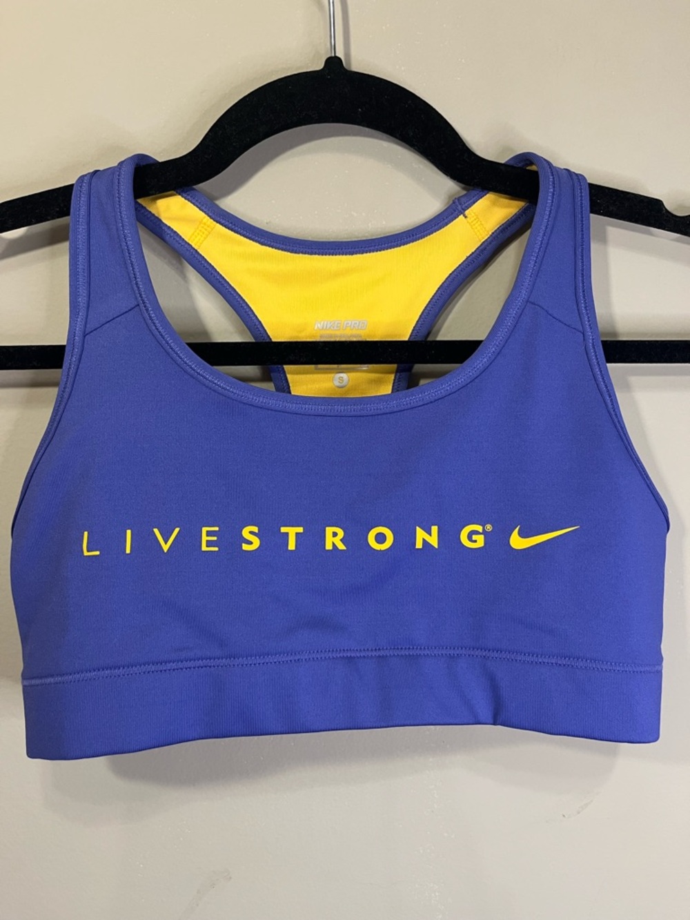 Nike Pro Yellow Sports Bra with Purple Trim